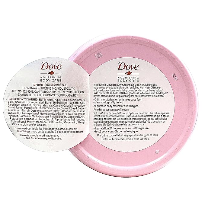 Dove Nourishing Body Care, Face, Hand, and Body Beauty Cream for Normal to Dry Skin Lotion for Women with 24-Hour Moisturization, 4-Pack, 2.53 Oz Each Jar