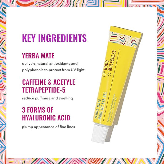 Good Molecules Yerba Mate Wake Up Eye Gel - Yerba Mate, Hyaluronic Acid and Caffeine to Hydrate, Minimize Puffiness and Swelling - Skincare for Face