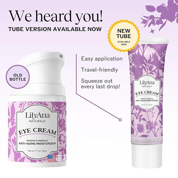 LilyAna Naturals Eye Cream for Dark Circles and Puffiness, Under Eye Cream for Wrinkles and Bags, Anti Aging - helps Improve Dryness; for Sensitive Skin - 1.7 oz - Made in USA
