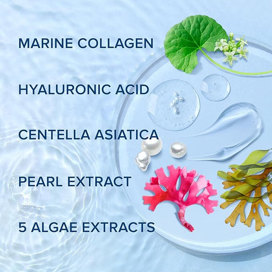 MAREE Collagen Facial Mask with Hyaluronic Acid - Sheet Face Masks Skincare with Green & Red Algae Extract - Hydrating Mascarillas Faciales For Women Skin Care - 6 Pack